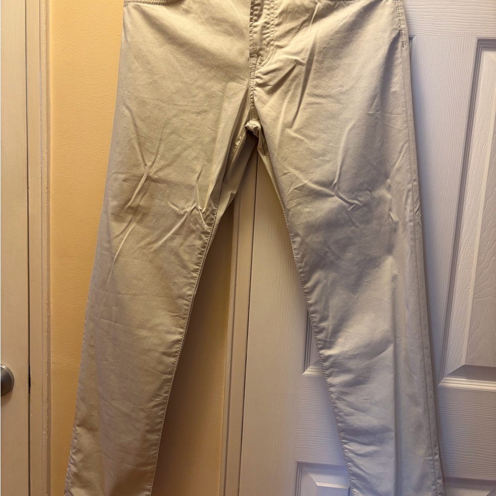 Boss Men's Cream Colored P.Re.Maine5 Trousers with Stretch Tech Fabric